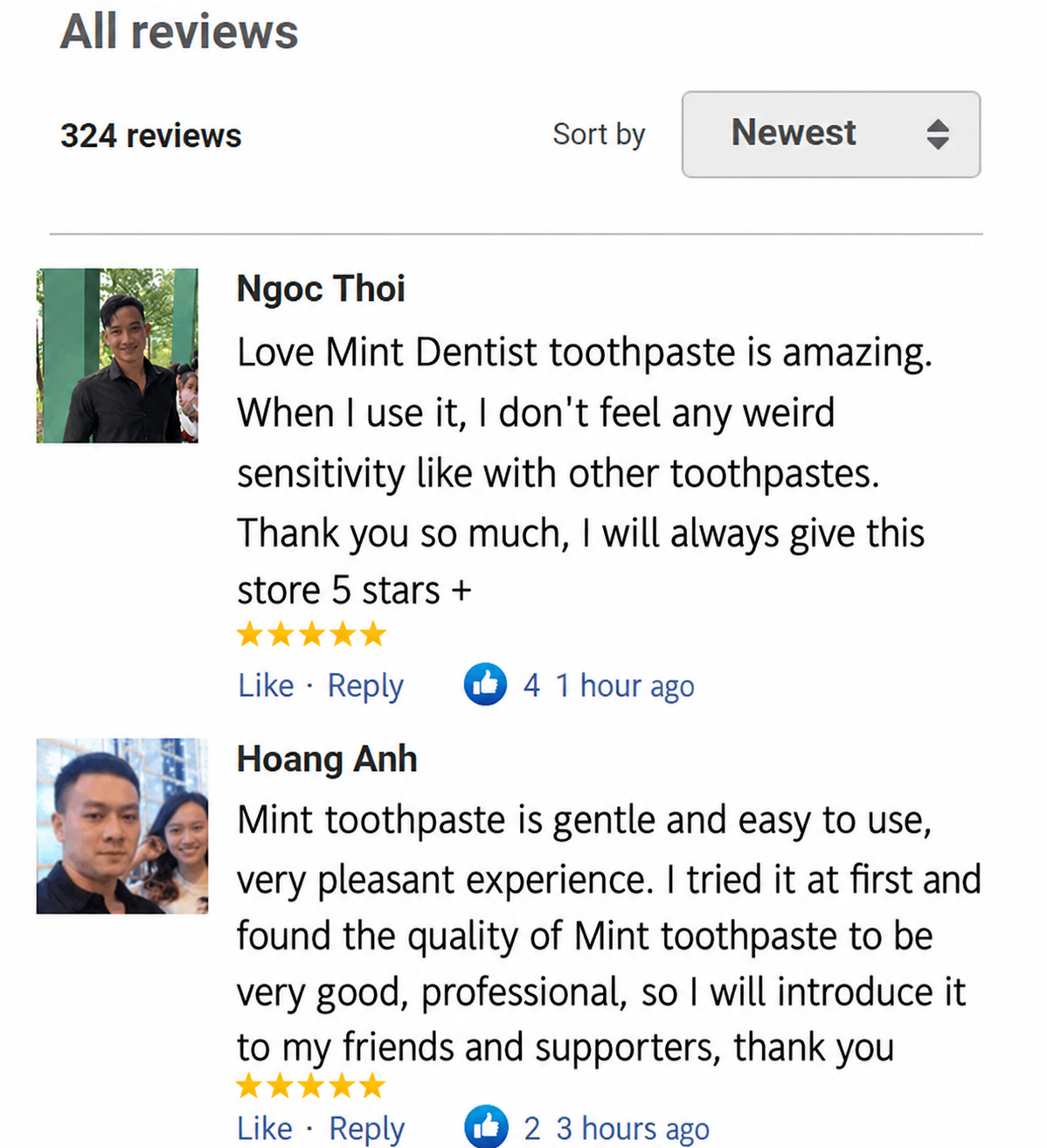 Verified customer feedback