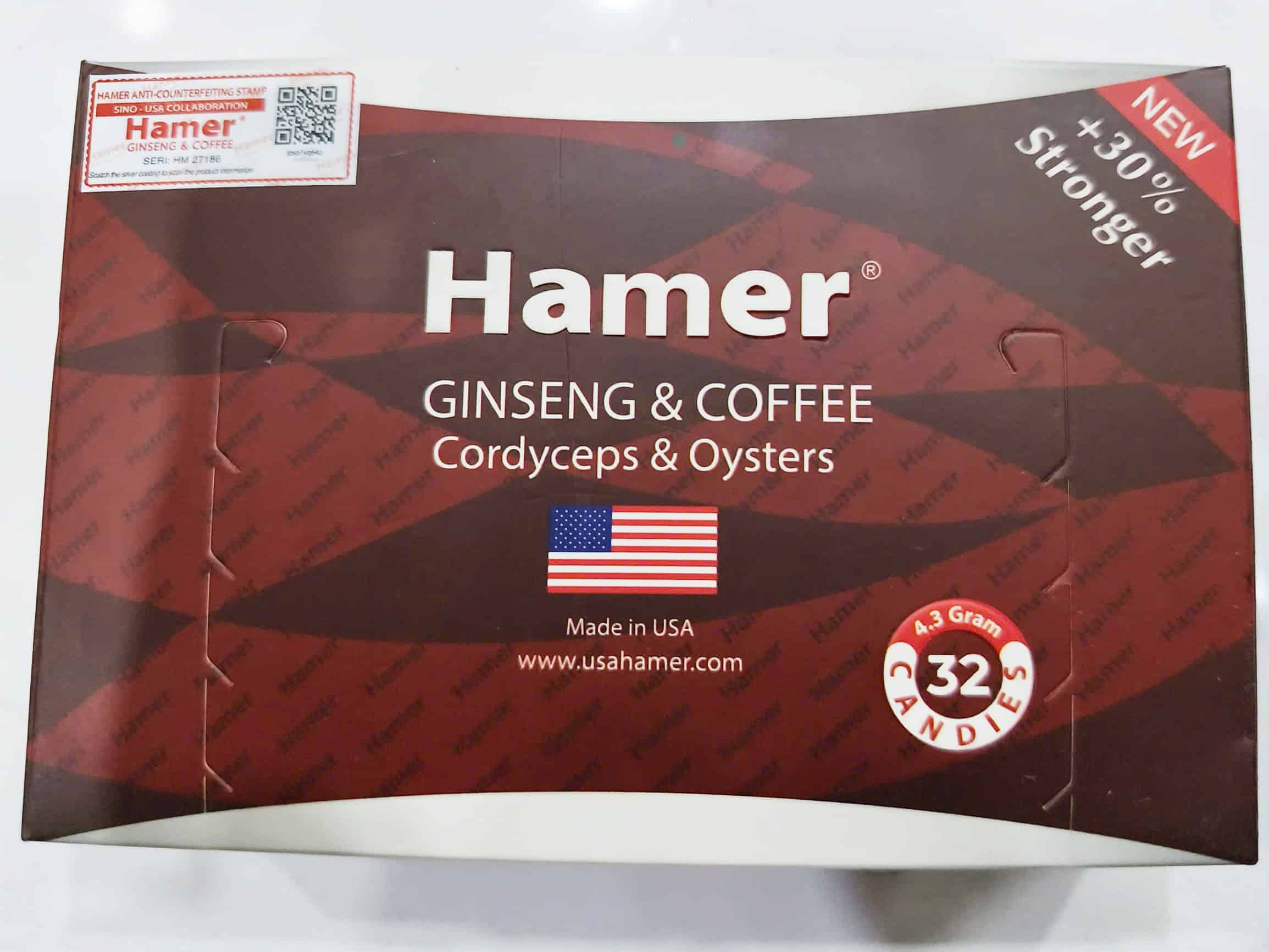 Front of genuine Hamer 32-tablet box