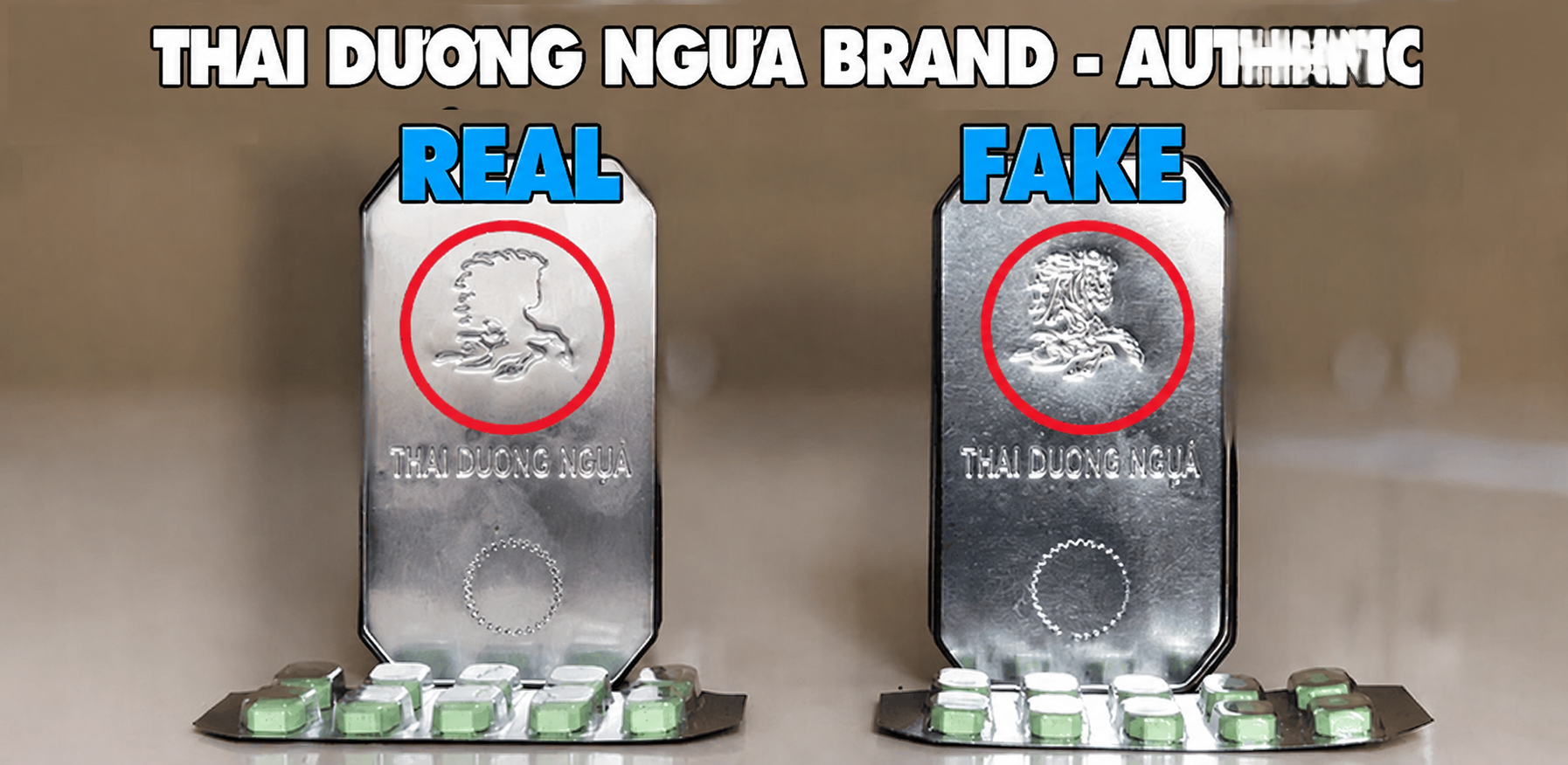 Comparison of real and fake Thai Horse stamps