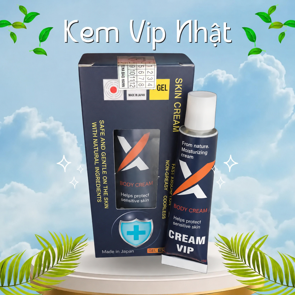 Vip Cream box marked Made in Japan, held in hand